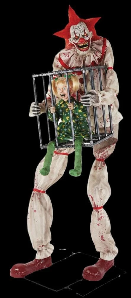 Morris Props "Cagey The Clown With Child" Electric Animated Halloween Prop 1 Morris Props "Cagey The Clown With Child" Electric Animated Halloween Prop
