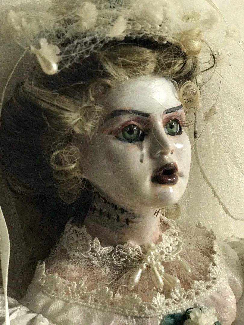 The Horror Dome Props "Creepy Porcelain Doll - Frankensteins Bride" HD Studios Halloween Prop 4 The Horror Dome Props "Creepy Porcelain Doll - Frankensteins Bride" HD Studios Halloween Prop