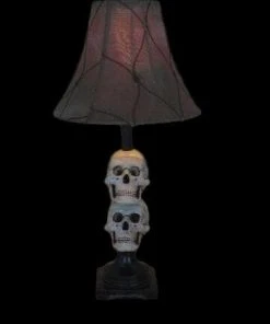 Skeletons And More Horror Movie Props "Desk Lamp With 2 Mini-Skulls And Antique Shade" Haunted House Lighting