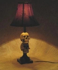Skeletons And More Horror Movie Props "Desk Lamp With 2 Mini-Skulls And Antique Shade" Haunted House Lighting 5 Skeletons And More Horror Movie Props