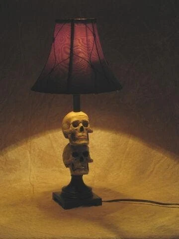 Skeletons And More Horror Movie Props "Desk Lamp With 2 Mini-Skulls And Antique Shade" Haunted House Lighting 3 Skeletons And More Horror Movie Props "Desk Lamp With 2 Mini-Skulls And Antique Shade" Haunted House Lighting