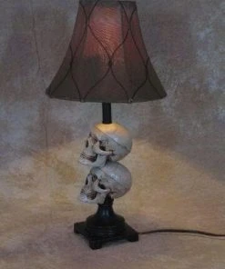 Skeletons And More Horror Movie Props "Desk Lamp With 2 Mini-Skulls And Antique Shade" Haunted House Lighting