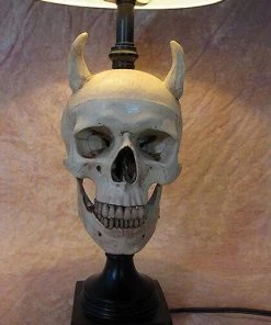Skeletons And More "Desk Lamp With Devil Skull And Bone Shade" Haunted House Lighting Horror Movie Props
