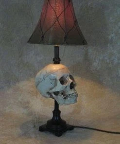 Skeletons And More Horror Movie Props "Desk Lamp With Life-size Skull And Antique Shade" Haunted House Lighting