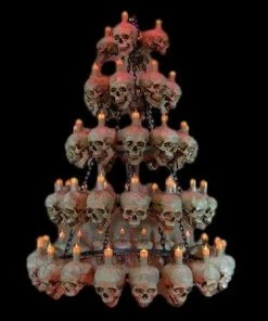 Skeletons And More "Five-Tiered Life-Size Skull Chandelier With 60 Skulls" Haunted House Lighting