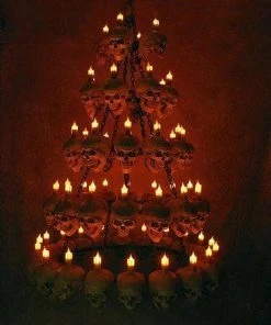 Skeletons And More "Five-Tiered Life-Size Skull Chandelier With 60 Skulls" Haunted House Lighting