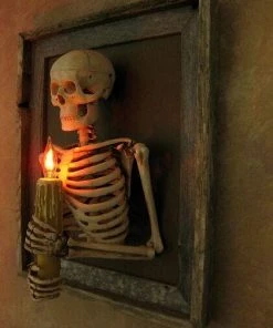 Skeletons And More Realistic Props "Framed 3D Skeleton Torso Holding Candle" Hanging Haunted House Decoration