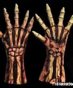 The Horror Dome Hands & Feet "Rotted Bloody Zombie Skeleton Hands" Deluxe Halloween Costume Gloves
