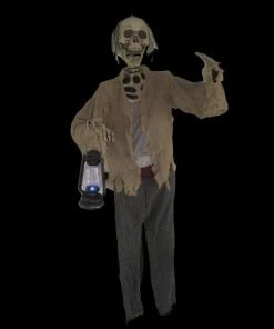 Morris "Skeleton With Light Up Lantern" Hanging Halloween Prop - 60 Inch