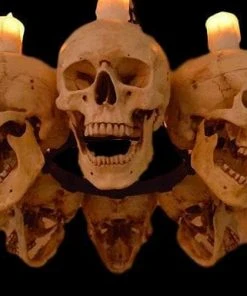 Skeletons And More Decorations "Skull Chandelier With 8 Skulls And Flameless Candles" Haunted House Lighting