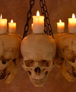Skeletons And More Decorations "Skull Chandelier With 8 Skulls And Flameless Candles" Haunted House Lighting 5 Skeletons And More Decorations
