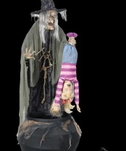 Morris Props "Stew Brewing Witch With Kid And Fog" Electric Animated Halloween Prop