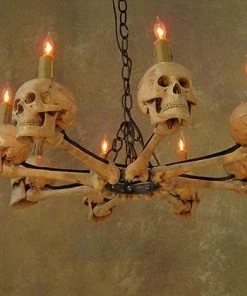 Skeletons And More "Wagon Wheel Skull Chandelier" Haunted House Lighting